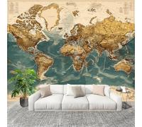 No autoadhesivo Mural fotográfico 250x175 cm Mapa Del Mundo Retro NáUtico HD Papel Pintado Decoración de Pared Murales Pegatina Amarillo Claro 3D Diseno Fotográfico Formato grande adhesivos