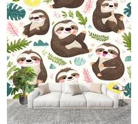 No autoadhesivo Mural fotográfico 300x210 cm Perezoso Animal De Dibujos Animados HD Papel Pintado Decoración de Pared Murales Pegatina Blanco 3D Diseno Fotográfico Formato grande adhesivos