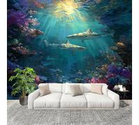No autoadhesivo Mural fotográfico 300x210 cm Tiburones Submarinos De FantasíA HD Papel Pintado Decoración de Pared Murales Pegatina Azul 3D Diseno Fotográfico Formato grande adhesivos