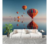No autoadhesivo Mural fotográfico 350x256 cm Globo AerostáTico Junto Al Lago HD Papel Pintado Decoración de Pared Murales Pegatina Azul 3D Diseno Fotográfico Formato grande adhesivos