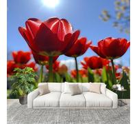 No autoadhesivo Mural fotográfico 350x256 cm Naturaleza Flores Tulipanes HD Papel Pintado Decoración de Pared Murales Pegatina Azul 3D Diseno Fotográfico Formato grande adhesivos