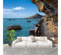No autoadhesivo Mural fotográfico 350x256 cm Paisaje De Puente De Madera Junto Al Mar HD Papel Pintado Decoración de Pared Murales Pegatina Blu 3D Diseno Fotográfico Formato grande adhesivos