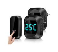[no Batteries Needed] Wireless Doorbell with Led Temperature, Waterproof Door Bell Electronic Chime Kit with 2 Plug-in Receivers, 150m Range, 38 Melod