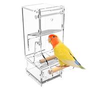 No Bird Feeder, Clear Acrylic Automatic Food Container with Perch, Cage Accessory for Small and Medium Lovebirds, Parakeets, Easy-to-Use Bird Food Dispenser