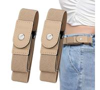 No Buckle Belt Women - 1 par elástico ajustable | Invisible Buckleless Belt Men, Cómodo Stretch Waistband For Casual Work Jeans Pants Dresses Golf Waist, No Bulge Hidden Clothing Accessory, Cream