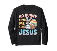 No Bunny Loves Me Like Jesus Easter Christian Boys Kids Men Manga Larga