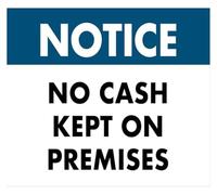 No Cash Kept Here Business Security Store Metal Tin Sign 12x8 Inch