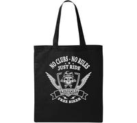 No Clubs No Rules Just Ride Free Biker Skull Graphic - Bolsa de algodón ecológico natural, color negro, Black, Talla única