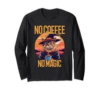 No Coffee No Magic (declaración divertida y gráfico de gato) Manga Larga