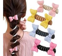 No Damage Soft Elastic Spiral Hair Ties,Colorful Telephone Cord Hair Bands Scrunchies for Ponytails,Pearl Twisted Hairs Wire Pony Hairwire Accessories for Women & Girls (4PCS-B)