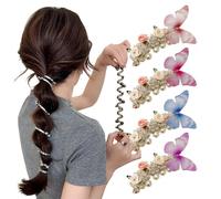 No Damage Soft Elastic Spiral Hair Ties, Pearl Twisted Wire Pony Hair Tie, Phone Cord Hairwire Bands, for Everyday Wear Special Occasions (4PCS-B)