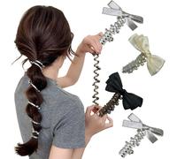 No Damage Soft Elastic Spiral Hair Ties, Pearl Twisted Wire Pony Hair Tie, Phone Cord Hairwire Bands, for Everyday Wear Special Occasions (4PCS-A)