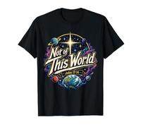 No de Este Mundo Espacial Juan 17 Oración Citas de la Biblia Católica Camiseta gráfica económica, Hombre, Negro, XL