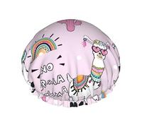 No Drama Llama Patrón Gorro de ducha y gorro de baño para mujer, gorros de ducha impermeables de gran tamaño reversibles grandes diseñados para todas las longitudes de cabello, gorro de baño elástic