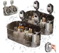 No-Drill Bathroom Suction Storage Box Large Capacity & Strong Load-Bearing, 2026 New Bathroom Shelf No Drill with Suction Cups, Removable No Drills Shower Caddy for Kitchen & Bathrooms (Gray*2)