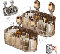 No-Drill Bathroom Suction Storage Box Large Capacity & Strong Load-Bearing, 2026 New Bathroom Shelf No Drill with Suction Cups, Removable No Drills Shower Caddy for Kitchen & Bathrooms (Gold *2)