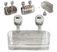 No-Drill Bathroom Suction Storage Box Large Capacity & Strong Load-Bearing,Corrugated Suction Cup Shower Shelves with Drain Holes,Removable Hanging Wall-Mount Storage Basket (Clear)