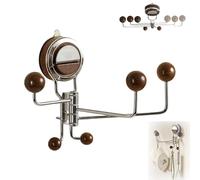 No-Drill Rotating Suction Hooks-Strong Hold, 180°Adjustable Wall Hanger with 5 Stainless Steel Hooks, Tool Free Install,Vacuum Suction Cup Wall Hangers, Reusable Vacuum Walls Caddy for Family (1 PC)