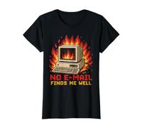 No Email Finds Me Well Funny Pixel Art Ordenador Oficina Trabajo Camiseta gráfica económica, Mujer, Negro, S