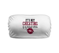 No Es Trampa Si Mi Marido Mira Diseño Estampado De Tops Palabra De Honor para Mujer Humor Adulto Divertido Coqueto Estampado Sexy Sin Mangas Sujetador Tipo Bandeau Sin Relleno Blanco Talla XS