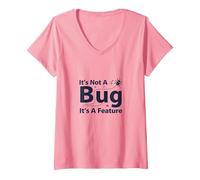 No es un Error, es una característica - Humor del Programador Camiseta Cuello V, Mujer, Rosado, XXL