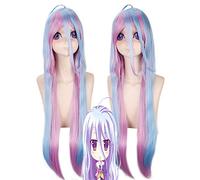 No Game No Life Shiro Natural Straight 2 Tones Blue Purple Mix Sintético Cosplay Peluca de pelo para la fiesta de Halloween + Gorra de peluca gratis