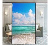 No Glue Decorative Privacy Frosted Window Film Beautiful Beach Pattern Glass Door Window Covering Window Decals Window Sticker for Home Office 65x180cm(25.6"x70.9")