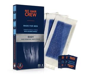 NO HAIR CREW - Bandas de cera depilatoria, hecha para hombres (20 bandas de cera y 4 toallitas calmantes)