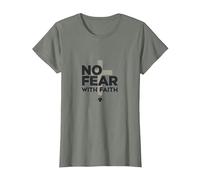 No Hay Miedo con fe La Vida da Miedo sin Jesús Christian Camiseta, Mujer, Verde Militar Jaspeado, 3XL