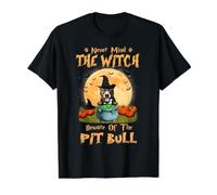 No Importa la Bruja Cuidado con Pit Bull Dog Halloween Camiseta gráfica económica, Hombre, Negro, S