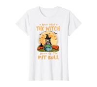 No Importa la Bruja Cuidado con Pit Bull Dog Halloween Camiseta gráfica económica, Mujer, Blanco, L