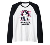 No K-pop No Life Sweet Cat Música Coreana Corea Del Sur Camiseta Manga Raglan