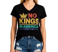 No Kings in America Fashion Casual Short Sleeve Women's Cotton T-Shirt with Distressed Graphic Design