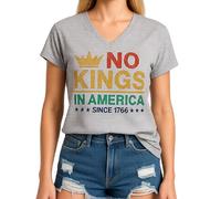 No Kings in America Fashion Casual Short Sleeve Women's Cotton T-Shirt with Distressed Graphic Design