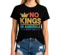 No Kings in America Fashion Casual Short Sleeve Women's Cotton T-Shirt with Distressed Graphic Design