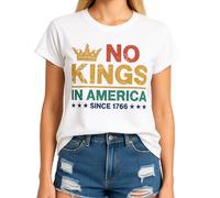 No Kings in America Fashion Casual Short Sleeve Women's Cotton T-Shirt with Distressed Graphic Design