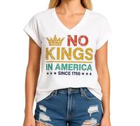 No Kings in America Fashion Casual Short Sleeve Women's Cotton T-Shirt with Distressed Graphic Design