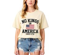 NO Kings IN America Flag Print Cotton T-Shirt for Women, Casual Summer Graphic tee with Comfortable Fit and Vibrant Design