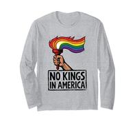 No Kings In America Protestan Bandera Arco Iris LBGTQ Manga Larga