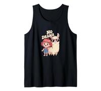 No Llama Drama Cute Cartoon Llama Gafas de sol Rojo Cabello Camiseta sin Mangas