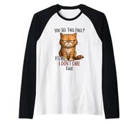 No me Importa la Cara, Gato, Gracioso, indiferente, felino Camiseta Manga Raglan