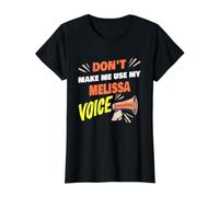 No me obligues a Usar mi Voz de Melissa Nombre Divertido de Melissa Camiseta gráfica económica, Mujer, Negro, XS