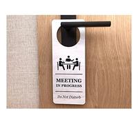 No molestar la reunión en progreso - cartel impreso para colgar puerta - para uso en negocios, corporativos, oficina en casa, hoteles, lugar de trabajo. Elección de dos fondos. (efecto madera blanca)