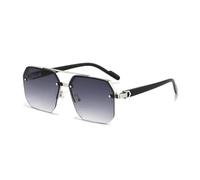 No Name Ltd Elegantes lentes de sol hexagonales de gran tamaño, retro, doble puente gris, lente ligeramente tintada, detalles plateados, marco Browline