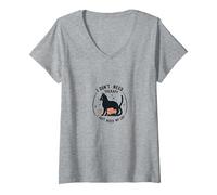 No Necesito Terapia Solo Necesito a mi Gato Amante de Mascotas Divertido Camiseta Cuello V, Mujer, Gris Jaspeado, XL