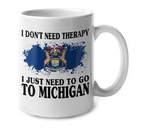 No Necesito Terapia, Solo Necesito Ir A Michigan Tazas De Desayuno Elegante Mug Con Asa Tazas De Cerámica Para Leche Oficina Hogar Espresso 330Ml