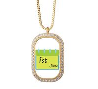 no/no 61 Collar con colgante de marca de la infancia feliz del Día del Niño, joyería dorada de cristal de diamantes