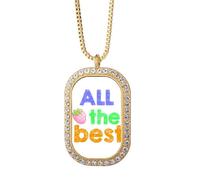no/no All The Best Warm Heart Text Lithe - Collar con colgante de diamante y cristal dorado