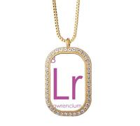 no/no Chestry Elements - Collar con colgante de mesa de época Actinide Lawrencium Lr con diamantes de cristal dorado