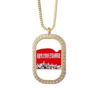 no/no China - Collar con colgante de propaganda de educación roja con diamantes de cristal dorado